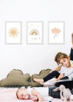 lot de 3 tableaux - nuage, soleil et arc en ciel