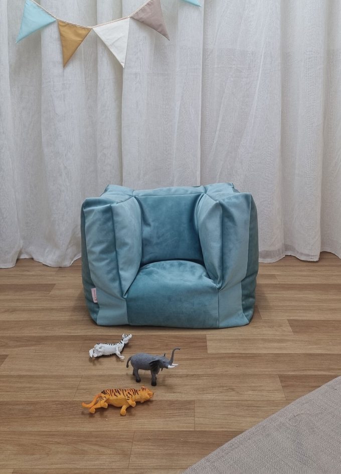 teddey le Fauteuil pouf pour bébé bleu marine vert eau