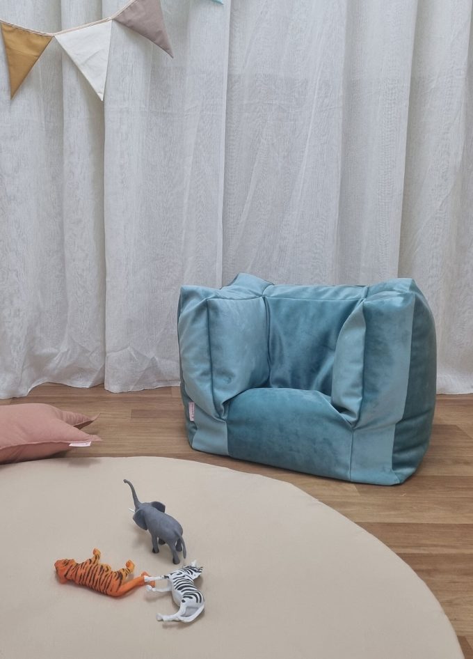 teddey le Fauteuil pouf pour bébé bleu marine vert eau